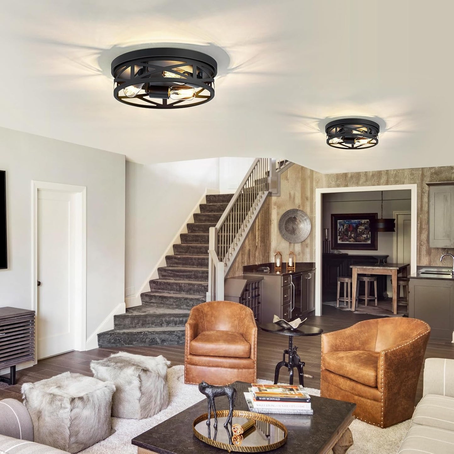 【Embedded chandelier】a rustic metal cage-style chandelier, suitable for corridors, kitchens, hallways, and bedrooms