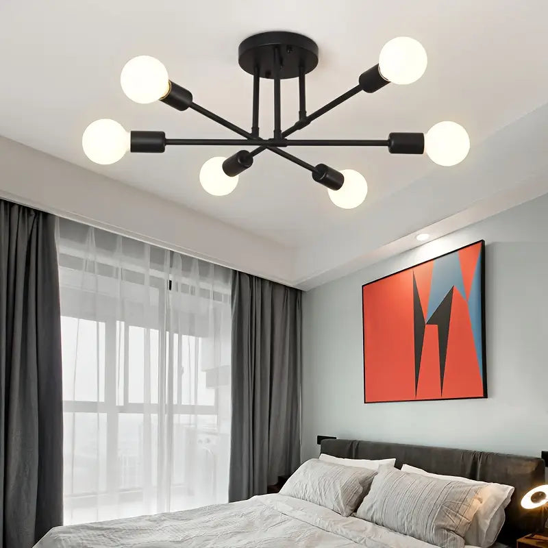 【Modern Sputnik chandelier】 6-lamp ceiling light, recessed ceiling, black, metal