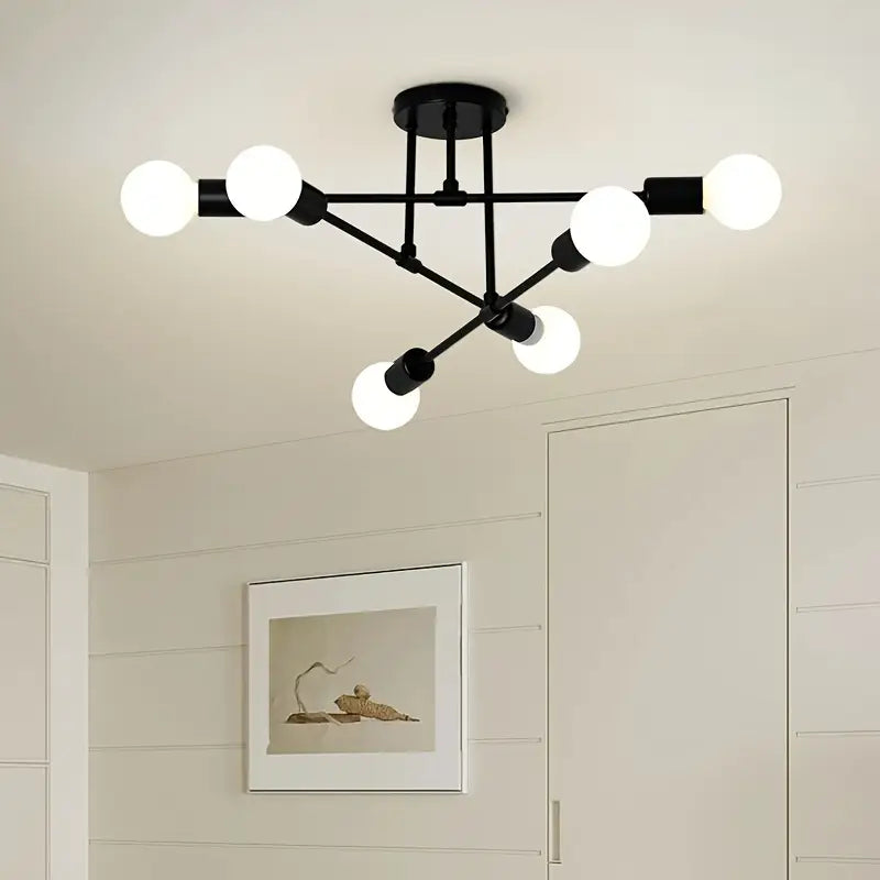 【Modern Sputnik chandelier】 6-lamp ceiling light, recessed ceiling, black, metal