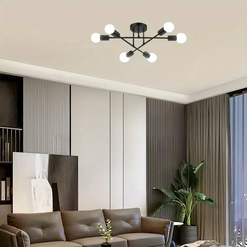 【Modern Sputnik chandelier】 6-lamp ceiling light, recessed ceiling, black, metal