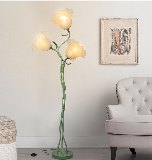 【Vintage 3-head flower floor lamp】corner stand lamp with gooseneck, bright and adorable