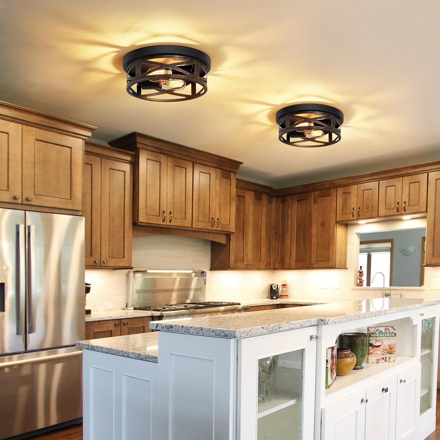 【Embedded chandelier】a rustic metal cage-style chandelier, suitable for corridors, kitchens, hallways, and bedrooms