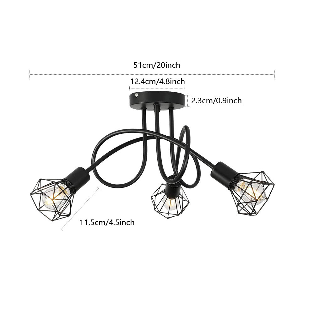 【Three-head curved tube pendant lamp】vintage hanging style, metal cage pendant lamp, blending industrial, rustic, and antique styles
