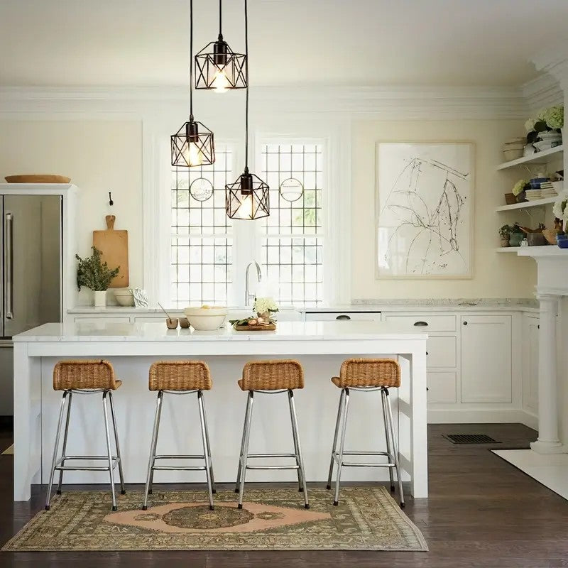 【3-lamp pendant light fixture】 dining room bedroom industrial pendant light, black metal cage pendant