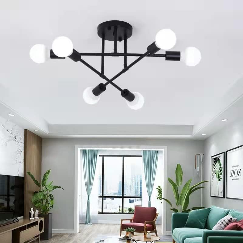 【Modern Sputnik chandelier】 6-lamp ceiling light, recessed ceiling, black, metal