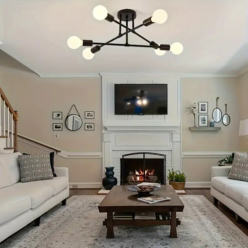 【Modern Sputnik chandelier】 6-lamp ceiling light, recessed ceiling, black, metal