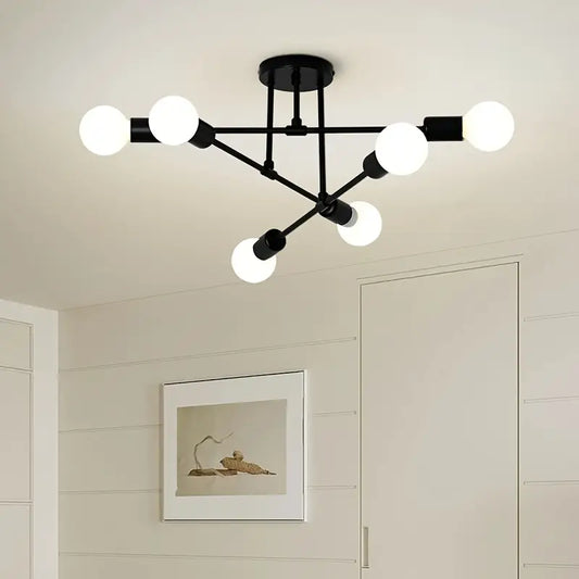 【Modern Sputnik chandelier】 6-lamp ceiling light, recessed ceiling, black, metal