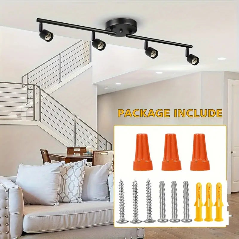 【4-light track lighting kit， black】ceiling spotlight, flexible swivel head