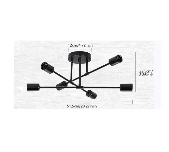 【Modern Sputnik chandelier】 6-lamp ceiling light, recessed ceiling, black, metal